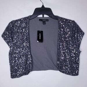 Express Sequin Sweater Large Gray Shrug Mini Cropped NWT